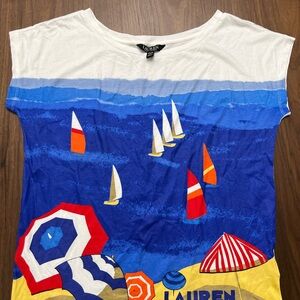 Polo by Ralph Lauren Women's Short Sleeve Tee - Blue and White